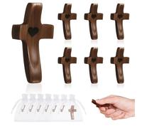 Wonninek Croci tascabili in legno di noce con croce My Heart in legno di noce, per alleviare lo stress, preghiera, incoraggiamento, regali religiosi cristiani, con 7 sacchetti in organza