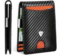 WONSEFOO Portafoglio Uomo Slim RFID Blocking in Fibra di Carbonio con 12 Slot per Carte di Credito, Bi-Fold - Nero