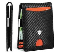 WONSEFOO Portafoglio Uomo Slim RFID Blocking in Fibra di Carbonio con 12 Slot per Carte di Credito, Bi-Fold - Nero