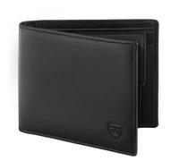 WONSEFOO Portafoglio Uomo Vera Pelle Blocco RFID, Piccolo con 9 scomparti per carte di credito, 1 portamonete, 1 Finestra ID, Set Regalo - Nero (Minimalista)
