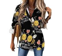 Won't You Bee My Sweetheart Camicie a maniche lunghe da donna con bottoni camicetta casual, Stile:, 3XL