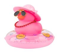 wonuu Anatra di gomma Decorazioni per auto Carino Accessori Auto Cruscotto Ornamento Auto con Cappello da Cowboy Swim Ring Colore Collana e Occhiali da Sole, F_Rosa Rosso Collana Girasole Cappello