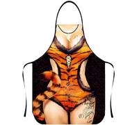 WOO LANDO Grembiule da cucina con fascia da collo da annodare, impermeabile, 73 x 57 cm (TIGER)
