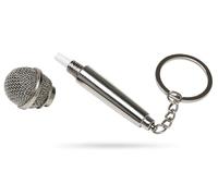 WOO LANDO Portachiavi con microfono in metallo con lista degli indirizzi - testa svitabile - anello portachiavi argento accessori regalo per musicisti, DJ e appassionati di musica