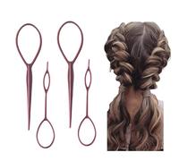 WOO MANTO Set di 4 strumenti per acconciature Topsy Tail - Strumento passacapelli per trecce, code di cavallo e acconciature fai-da-te(rosa)