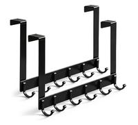 Woobroo Confezione da 2 ganci da porta, resistenti, 28 cm di altezza, 40 cm di larghezza, 6 ganci per cappotti, asciugamani, borse, vestiti, ideali per bagno, camera da letto, cucina (nero)