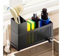 Woobroo Organizer per lavello da cucina, porta spugna con vassoio di scarico rimovibile e partizioni, portasapone da cucina, organizer per stoviglie con portaspazzole
