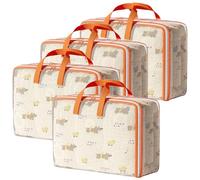 Woobroo Set di 4 grandi sacchetti con coperchio e manici rinforzati, in cartone da 120 l, resistente per riporre vestiti e viaggi, borsa per biancheria (trasparente, confezione da 4)