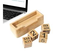 Wood Block Perpetual Calendar - Handcrafted Timber Cubic System, Desktop Planner Date Month Rotation Stackable Display, Artistic Calendar Form Object Table Visual Structure Antique Inspired Piece