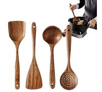 Wood Cooking Utensils, Set of 4 Natural Wooden Spoons, 12.99x2.95 inches Safe Kitchen Tools, Stirring, Serving & Cooking, Heat-Resistant Cookware for Soup, Sauce, and Everyday Use