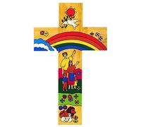 Wood Cross Cruz de arco iris. 12 cm Lovely Primera Comunión o Bautizo Gft