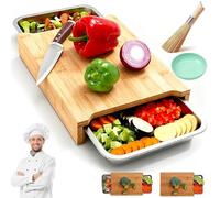 Wood Cutting Board with Slide Out Trays for Kitchen Meal Prep (Double)
