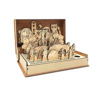 Wood Easter Holy Week Book, Handmade Family Decoration, 10.24x5.91x2.24 Inches Holiday Scene Souvenir, Decorative Artwork Keepsake for Easter or Spring Decor