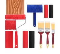 Wood Grain Tool - Rubber 11pcs Set | Realistic Graining Roller Brush Kit With Handle, Paint Texture Tool Set | For Home Room Furniture Decoration Art Carving Backyard Landscape Use