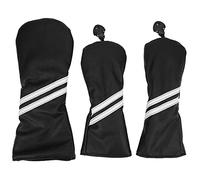 Wood Headcover Set | PU All - Weather Driver Head Covers 1/3 / 5 | Striped Design with Adjustable Number Cards for Head Care (Black)