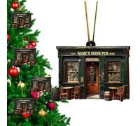 Wood Irish Pub Ornament - Christmas Tree Wooden Decoration | Exquisite Rear View Mirror Ornament for Front Door Display, Festive Indoor Outdoor Holiday Decor for Home Seasonal Celebration