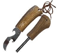 Wood Jewel Fire stick and a can opener with a leather strap WJJA354R