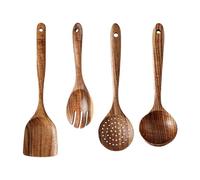 Wood Kitchen Utensil Set, 100% Natural Acacia Wood Cooking Tools, Durable Non-Scratch Spoons and Spatulas, Odorless, Safe, Lightweight, Perfect for Home and Professional Kitchens