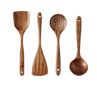 Wood Kitchen Utensil Set, 100% Natural Acacia Wood Cooking Tools, Durable Non-Scratch Spoons and Spatulas, Odorless, Safe, Lightweight, Perfect for Home and Professional Kitchens