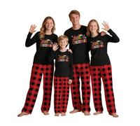 WOOD MEETS COLOR Pigiama Natalizio a Maniche Lunghe, Set di Magliette e Pantaloni Festivi, Pigiama per la Famiglia a Maniche Lunghe(Black 11W,XL)
