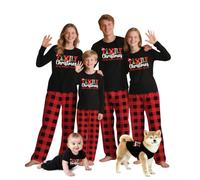 WOOD MEETS COLOR Pigiama Natalizio a Maniche Lunghe, Set di Magliette e Pantaloni Festivi, Pigiama per la Famiglia a Maniche Lunghe（Black 1041M，XXL）