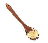 Wood Pasta Spoon - 32 cm Slotted Spaghetti Server & Hangable Long Handle Design, Premium Quality Natural Wooden Construction & Integrated Teeth Grip, Durable Cooking Utility, For Serving Pasta