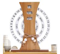 Wood Perpetual Desk Calendar, Vintage Manual Rotating Calendar, Sturdy Reusable Daily Desktop, 7,87 x 7,09 x 0,79 Inches Desktop For Table and Bookshelf Decor