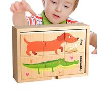 Wood Puzzles, Wooden Matching Peg Game, Portable Preschool Educational Toy Set with Storage Box, 6.89x4.92x1.97 Inches, Learning Gift for Birthday and Christmas