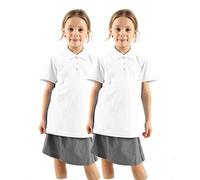 WOOD QUAIL Confezione da 2 polo da bambina, divisa scolastica, top per bambini (manica corta o lunga, età 4-12 anni), 2 x ragazze H/S bianco, 5-6 Anni