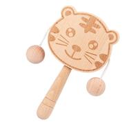 Wood Rattle, Baby Shaking Drum, 5.91x3.74x0.59 Inches, Tiger Shape Toy, Double Interactive Design, Easy Grip Handle, Sensory Play for Motor Skill and Auditory Development, Wooden
