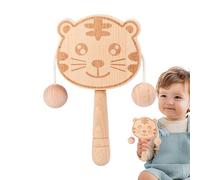 Wood Rattle for Baby, Tiger Shape Double-Sided Drum, Interactive Shaking Toy, Auditory Stimulation, Motor Skill Development, Visual Tracking Aid, Toddler Shower and Stroller