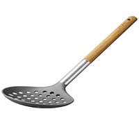 Wood - Schiumarola in nylon con manico in legno, 35 cm, colore: Marrone/Grigio