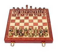 Wood Set, Wooden Board, Metal Pieces, Portable Folding Board, Men Storage Slots Travel Board Game Game for Beginner Adults and Kids Set Chess