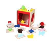 Wood Shape Matching Toys, Sensory Wooden Shape Sorting Box, Educational Play Tool for Home Travel or Group Settings, Hand Coordination, Color Piece, 5.91x6.1x6.3 Inches
