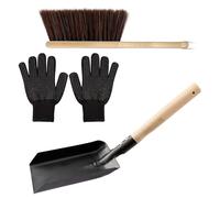 Wood Stove Fire Pit Shovel And Brush, Fireplace Cleaning Kit | Wooden Handle Metal With Gloves For Indoor Backyard Outdoor Dust Sweeping Wood Stove Fire Pit Hearth