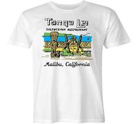 Wood Tonga LEI Malibu CA Vintage Tiki Mens Shir Bar T Shirt White L