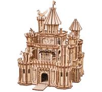Wood Trick Dragon Castle Puzzle 3D di Legno per Adulti da Costruire | [978 Pezzi] LED Rosso e Torri Rotanti - Melodia Greensleeves - Kit di Montaggio Meccanico in Legno DIY per Adulti