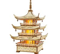 Wood Trick Harmony Tower Pagoda LED 3D Puzzle in legno per adulti da costruire - Incisioni delicate - Illuminazione a 2 modalità - Kit di modellini meccanici 3D per progetti fai da te per adulti