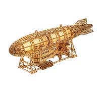 Wood Trick Luminous Zeppelin Puzzle 3D di Legno per Adulti da Costruire | [487 Pezzi] LED, Eliche e Coda Mobili, Include Supporto da Parete e Base, Kit di Montaggio Meccanico in Legno DIY per Adulti