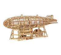 Wood Trick Luminous Zeppelin - Puzzle in legno 3D a LED per adulti, eliche e coda in movimento, include supporto a parete e supporto, kit di modellini meccanici 3D per progetti fai da te per adulti