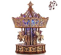 Wood Trick Parisian Carousel Carillon Parigino a Carosello con Retroilluminazione - Puzzle in Legno 3D da Costruire per Adulti e Bambini Fai da Te - Kit di Carillon in Legno - Melodia La Vie en Rose