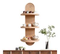 Wood Wall Shelf - 3 Tier Oval Decorative, Rustic Boho Organizer Rack | 18.7x3.94x3.86 In | 3-Tier Bohemian Natural Wood Wall Shelf | Arched Rainbow Carved Display Rack for Living Room & Bedroom