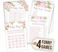 WOODAMORE Divertenti giochi per baby shower per ragazze - Gioco di bingo per baby shower, baby shower Word Scramble, Attività floreali per docce per bambini per 25 ospiti, Trivia mamma o papà gioco