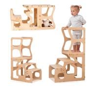WoodandHearts Torre di apprendimento, realizzata in Ucraina, Torre di apprendimento pieghevole, 2 in 1 anno in su, sgabello per bambini, in legno, Montessori
