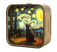 Woodbests 3-D Wooden Puzzle Night Light, DIY LED Light Winter Night Wooden Puzzle, LED 3-D Wood Puzzle Nightlight Home Décor, Home Desk Decor Family Game (Cat)