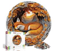 WOODBESTS Puzzle da 1000 pezzi, per adulti, puzzle 3D, rotondo, 67,5 x 67,5 cm, difficile puzzle per adulti, puzzle creativo per famiglia e amici (volpe nella grotta)