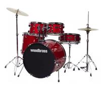 Woodbrass AD100 - Batteria rossa glitterata, ideale per principianti, pronta all'uso, accessori inclusi - Kit batteria acustica completa botti di pioppo