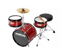 Woodbrass DSJ90B - Batteria per bambini completa 3+ anni, mini kit batteria acustica Junior con sedile, pedale, piatto da 8", Tom e cassa chiara, batteria per bambini principianti, colore: Rosso