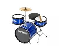 WOODBRASS DSJ90B - Batteria per bambini completa 3+ anni, mini kit batteria acustica Junior con sedile, pedale, piatto da 8", Tom e cassa chiara, batteria per bambini principianti, blu