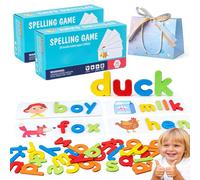 Wooden Alphabet Spelling Game for Kids, Alphabet Puzzle Toy ABC Learning Educational Toys, Fun Spell Letter Matching Game with 28 Flash Cards, Educational Toys for Girls Boys Age 3+ (2pcs)
